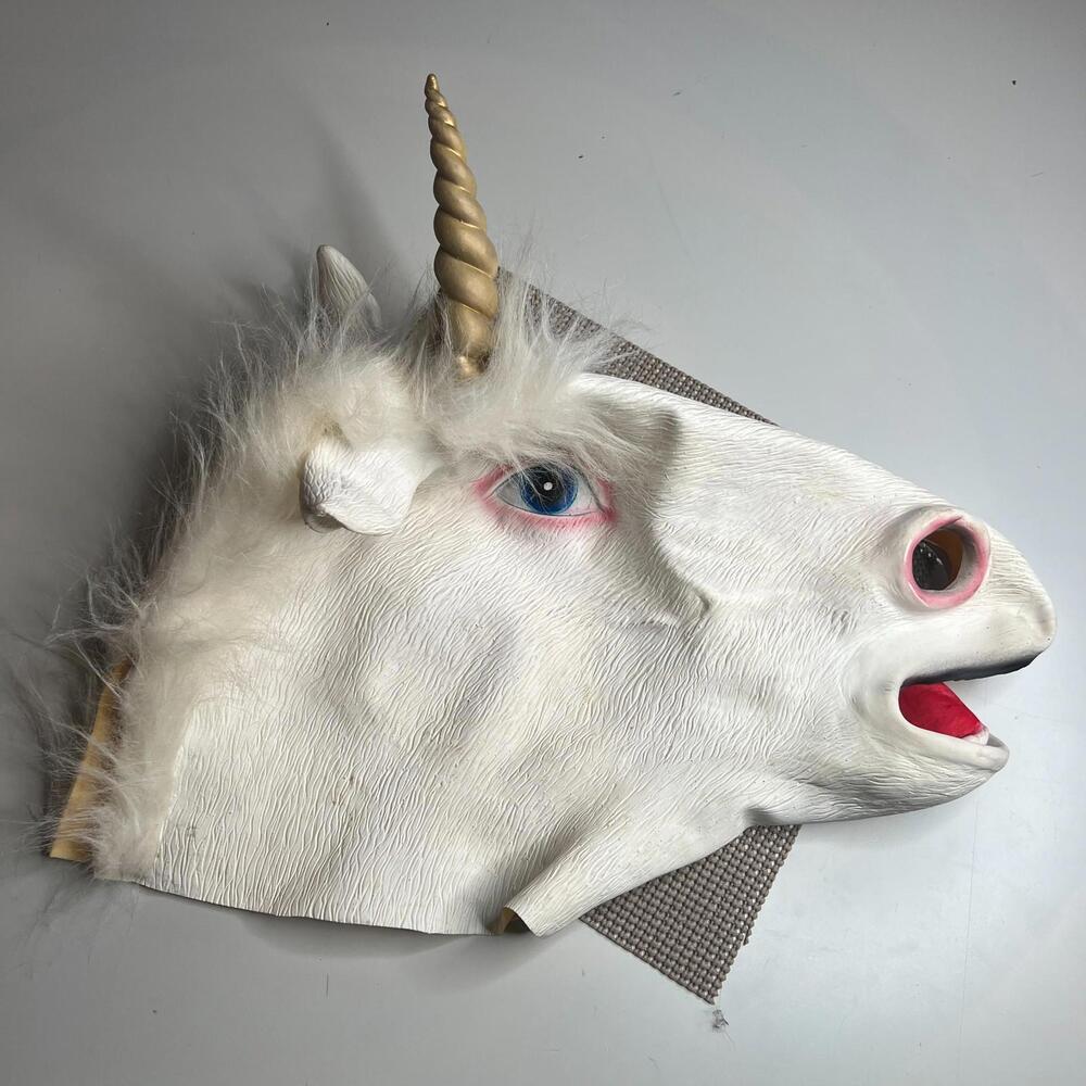Realistic Unicorn Head Mask Latex White w/ Hair & Horn – Adult Costume Cosplay